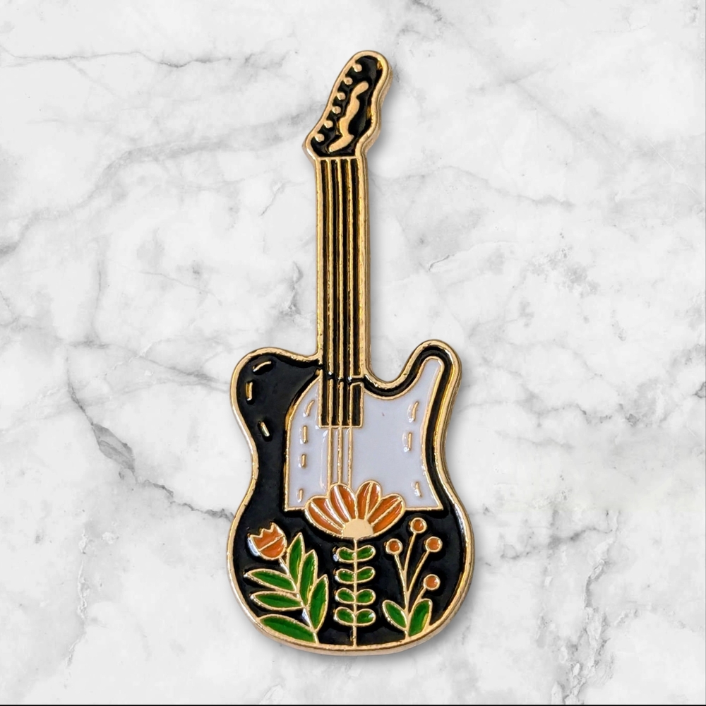 Floral Guitar Enamel Pin